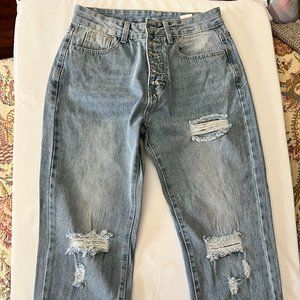 Distressed Ripped Button Fly Jeans  with Slant Pockets